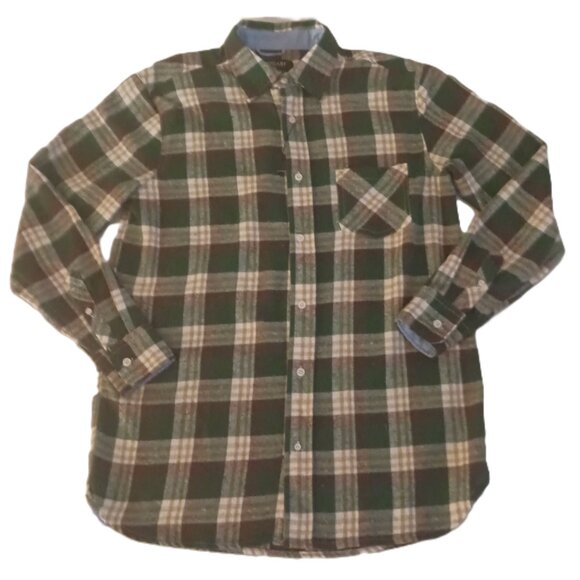 Bogari Men’s Green Brown Tan Off-White Plaid Flannel Button Shirt NWOT Size XL - Picture 3 of 15